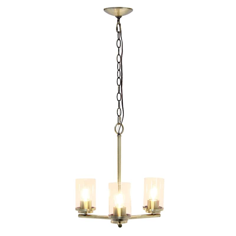 15" Industrial 3 Light Pendant Chandelier with Antique Brass Finish and Clear Glass Shade for Kitchen Island Lighting - 5.25