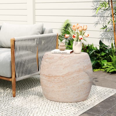 Roomfitters Modern Side Table, Oval Lightweight Accent End Table for Patio, Balcony, or Living Room, Travertine Finish