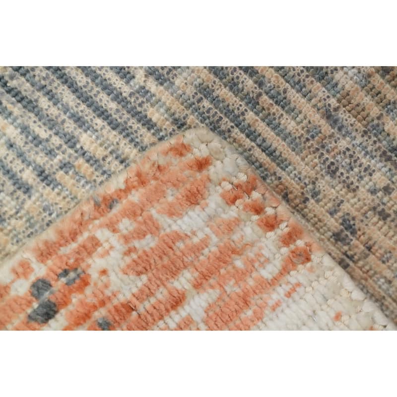 Hand Knotted Oriental Viscose Silk Carpet Modern All-Over Navy Blue & Blues Abstract Area Rug - 4' 0'' X 2' 0''