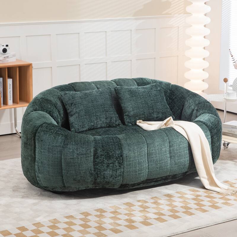 HOMEFUN Chenille Upholstered Durable Comfort Lounger High Back Bean Bag Loveseat Sofa - Emerald