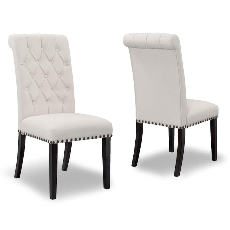 Set of 2 Aleki Beige Fabric Dining Chair Roll Back with Tufted Buttons