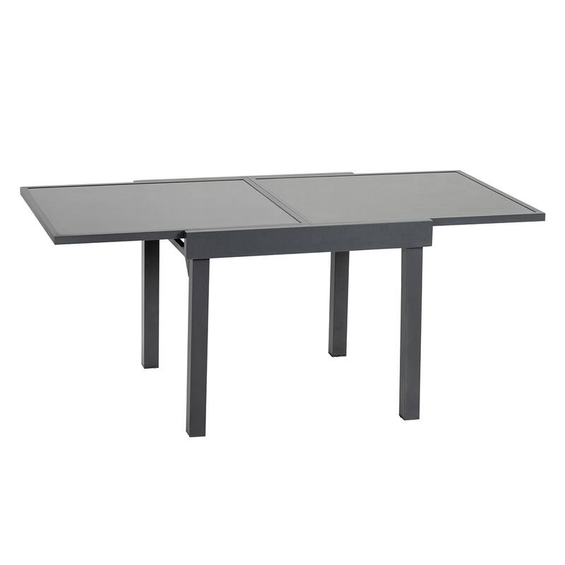 VredHom Outdoor Tempered Glass Top Aluminum Extendable Dining Table - 35.4 in W x 35.4-70.9 in L x 29.5 in H