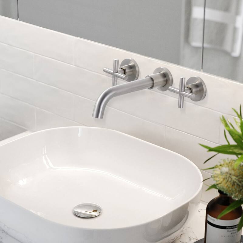 WOWOW Wall Mount Double Handle Bathroom Faucet