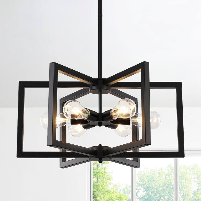 6 Light Simple Modern Chandelier Adjustable Height Light Bulb Not Included - Black