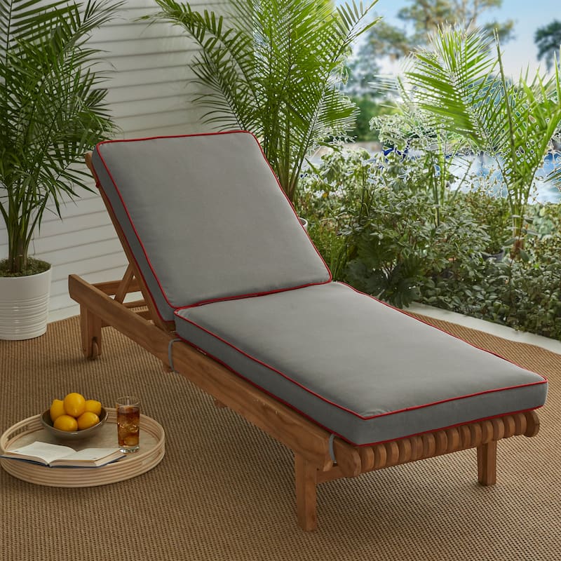 Sunbrella Hinged Chaise Cushion - 24"W x 73"L x 3"H - Charcoal with Jockey Red Cording