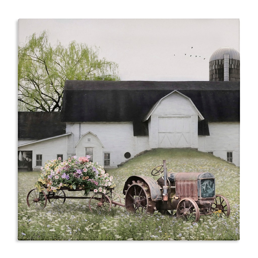 Stupell Floral Bouquet Tractor Flower Field Barn Farmhouse Canvas Wall Art