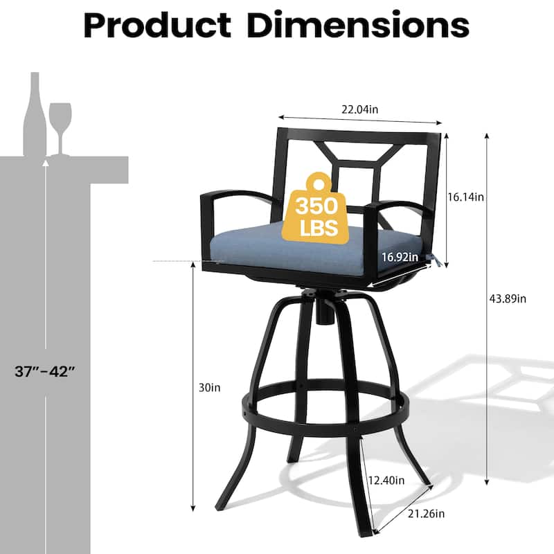 30'' H Outdoor Patio Premium All-Aluminum Swivel Sunbrella Cushion Bar Stool