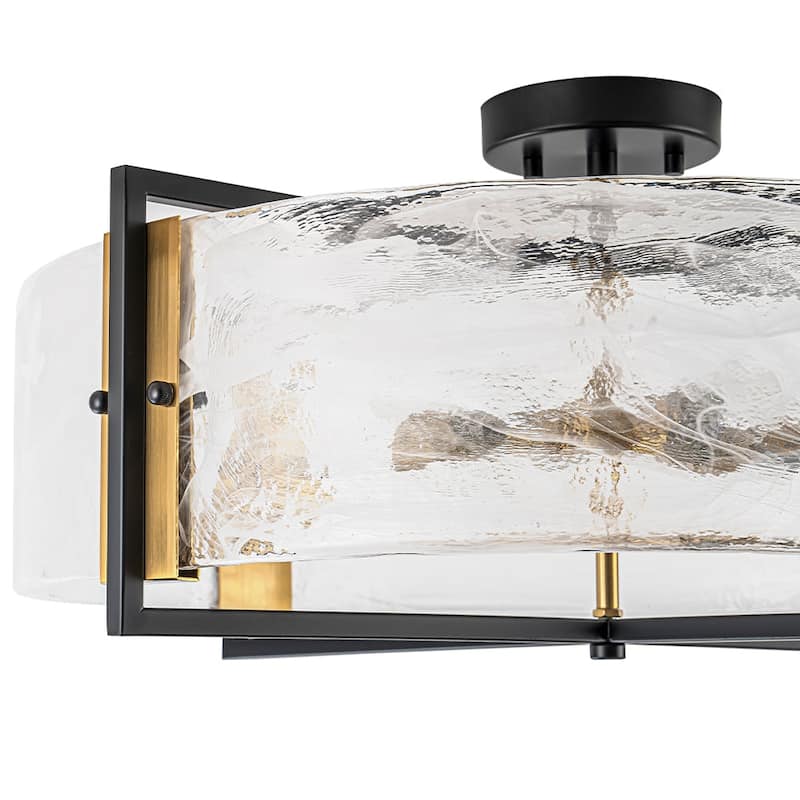 Modern Entryway 6-Light Glazed Glass Drum Semi-flush Mount - Black & Gold - 23.6in