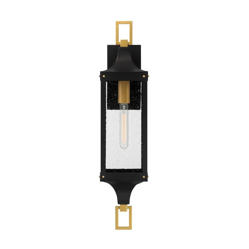 Glendale 1-Light Outdoor Wall Lantern in Matte Black and Weathered Brushed Brass