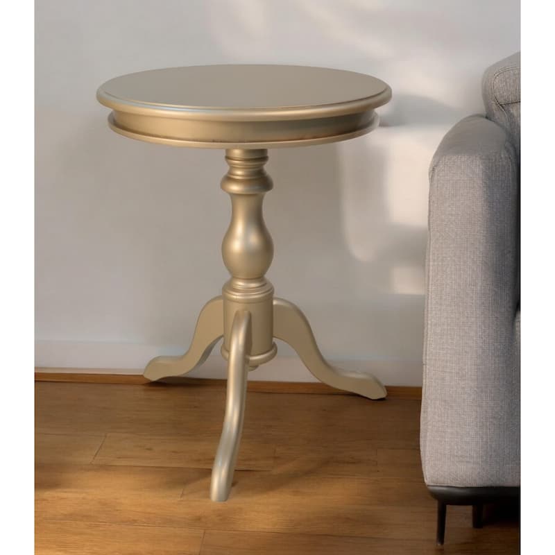 Wood Pedestal End Table with Distressed Finish and Round Top - 19.5” x 19.5” x 25.25” (D x W x H)