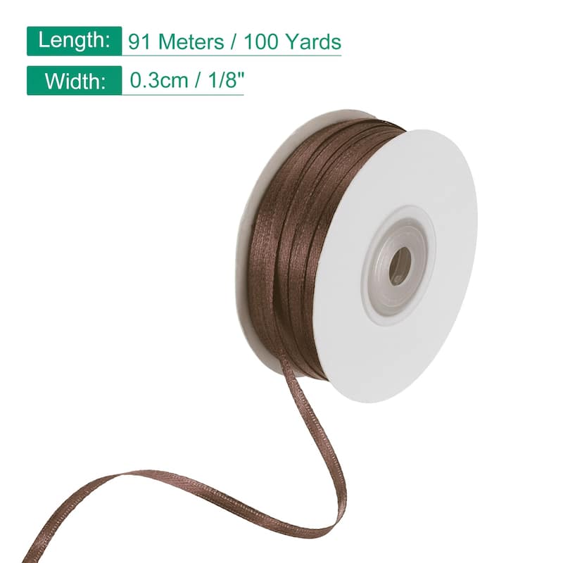 Satin Ribbon, 1/8 Inch x 100 Yards Double Face Satin Ribbon - 1/8 Inch - Brown
