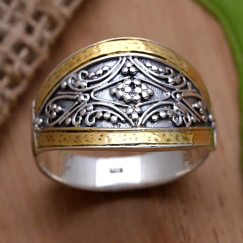 Novica Handmade Royal Vineyard Gold Accented Cocktail Ring - Silver