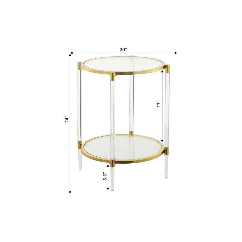 Modern Acrylic End Table with Glass Shelves - Gold Chrome Frame, 20x20x24 Inch Living Room Accent Table - 24
