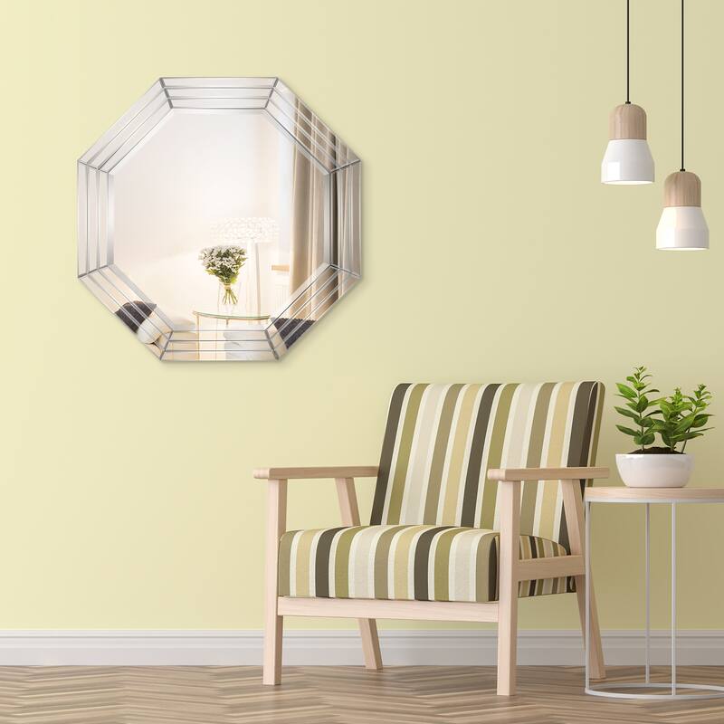 Multi-Faceted Framed Octagon Wall Mirror, Ready to Hang, 32" x 32" - Clear - 32 x 32