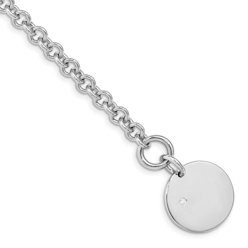 Curata 925 Sterling Silver Polished Engravable (front only) .04ct Diamond Disc Bracelet 7.5 Inch 0.027mm Toggle