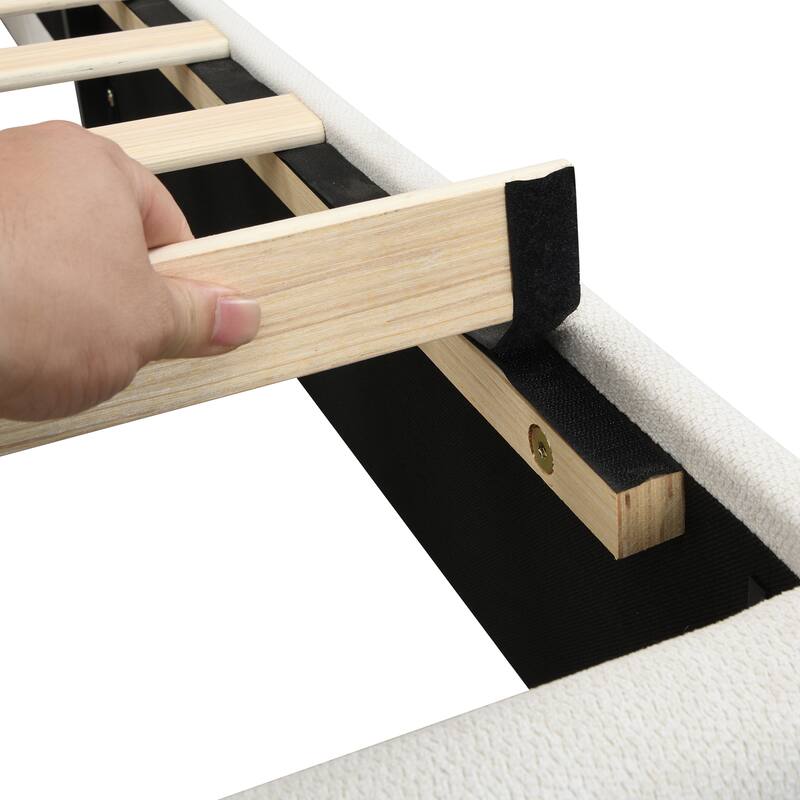 Chenille Upholstered Platform Bed Frame with Wingback Headboard