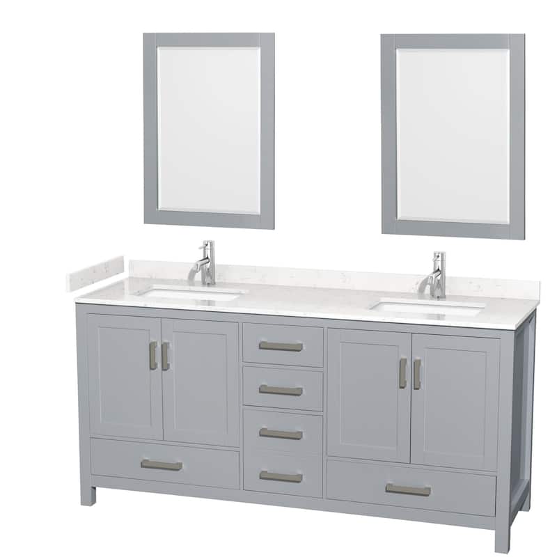 Wyndham Collection Sheffield 72" Double Bathroom Vanity, Carrara - Gray / Carrara Cultured Marble Top / Brushed