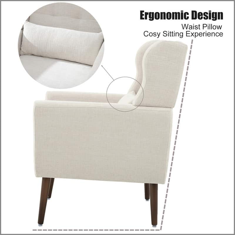 Modern Chenille Upholstered Armchair with Pillow and Solid Wood Leg