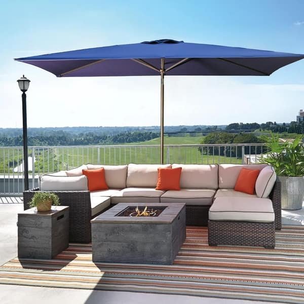 abccanopy solar umbrellas patio umbrella Outdoor with 32 LED Lights 8 Ribs 7.5FT / Blue Steel Blue Dark Heather Patch Size x Quantity:12.0 inch - 50-99 5% off UV Protection to Stay