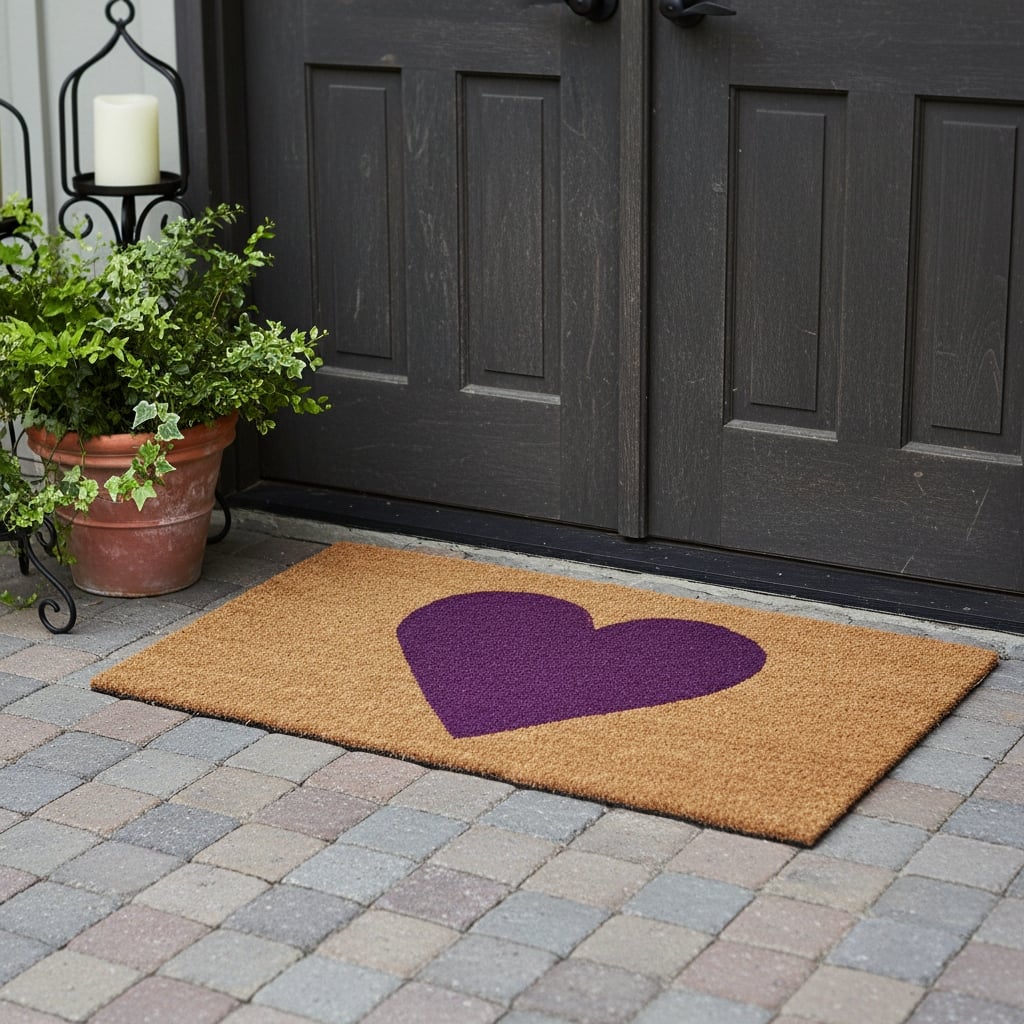 HomeRoots 24" X 48" Brown And Purple Heart Outdoor Coir Door Mat - 24.00' X '48.00
