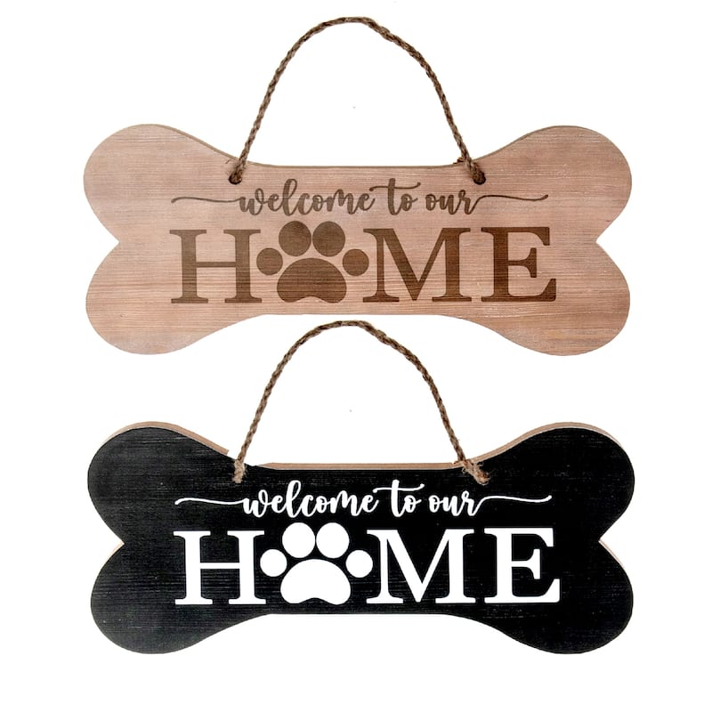 Mdf Bone Shaped Plaque Welcome To Our Home - Set of 2