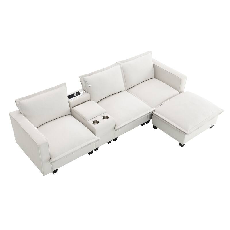Cloud Sectional Sofa wConsole, USB, Reading Light, Cup Holder, Ottoman