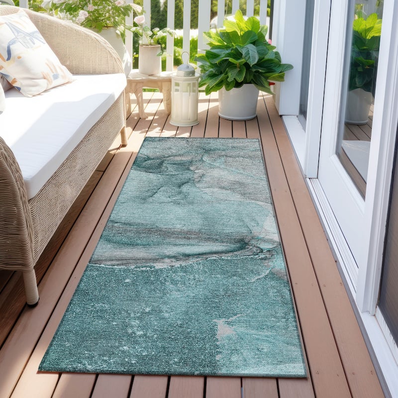 Machine Washable Indoor/ Outdoor Abstract Chantille Rug
