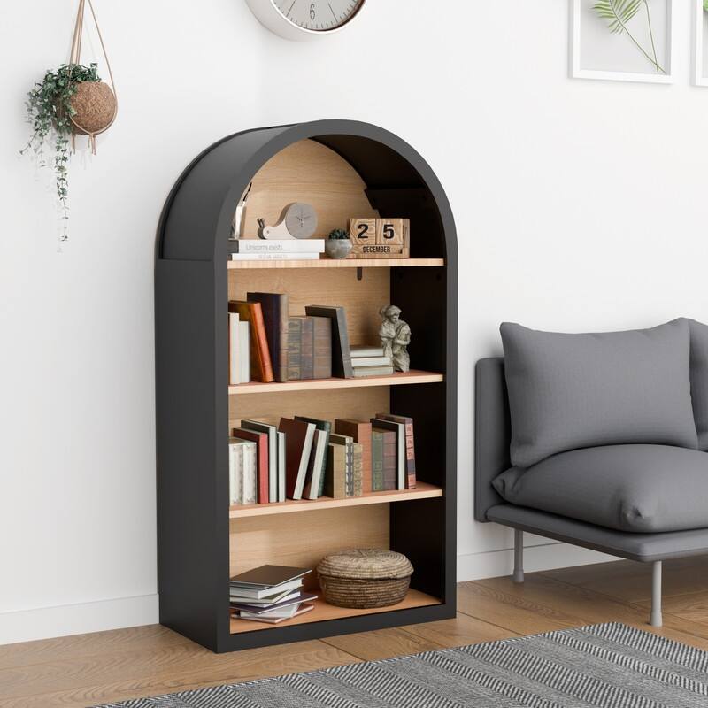 Display Arched Bookcase Cabinet,4/5-Tier Freestanding Tall Wood Arch Bookshelf Cabinets with Open Display Storage Shelves
