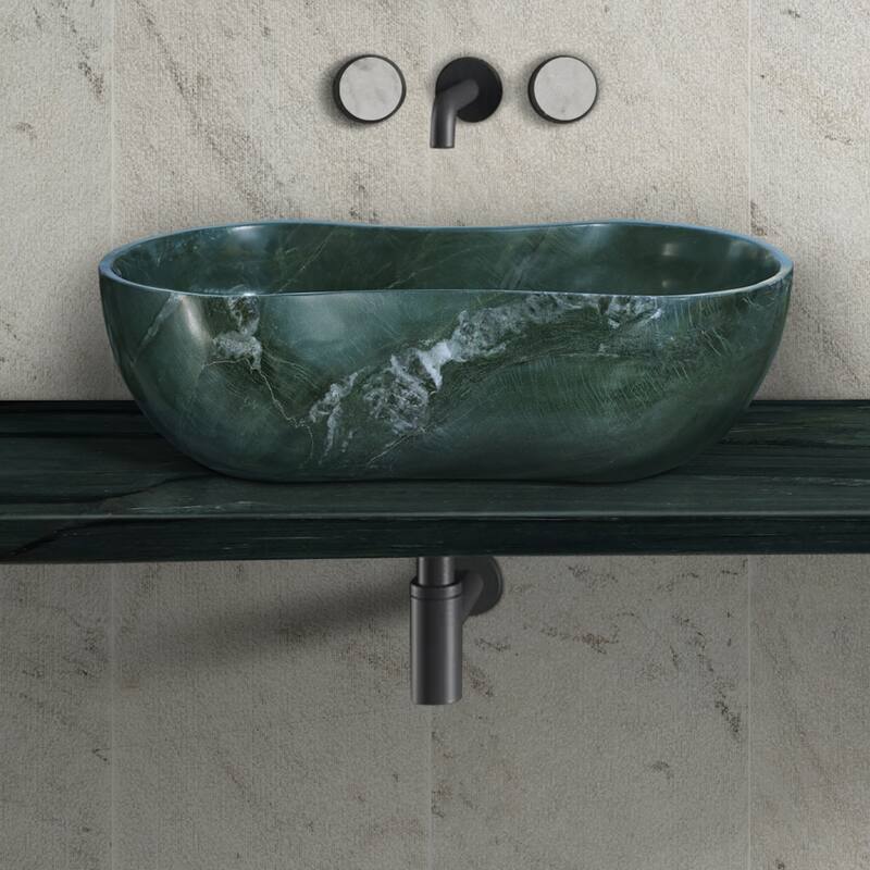 Roomfitters Marble Bathroom Vessel Sink, Natural Stone Countertop Wash Basin, Polished Oval Vanity Sink - Green