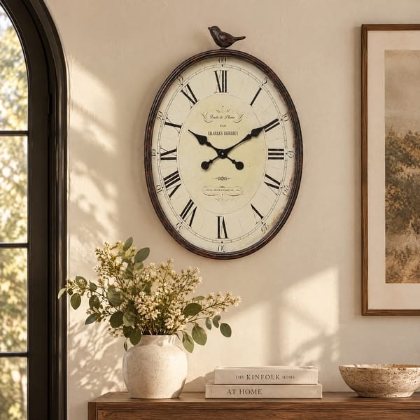 slide 2 of 10, Metal Wall Clock with Bird Antique Bronze
