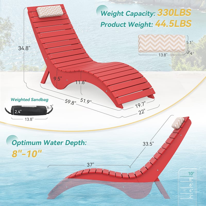 HDPS Water-Resistance Outdoor Chaise Lounges for Use in the Pool, Patio, Garden