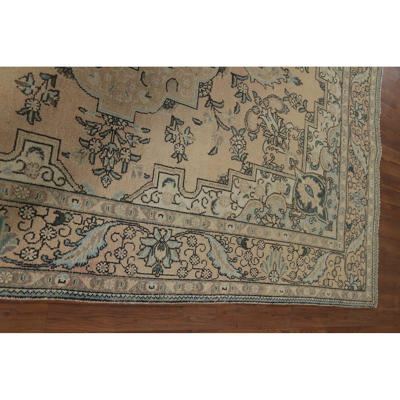 Peach Tabriz Vintage Persian Area Rug Hand-Knotted Wool Carpet - 6'8" x 9'8"