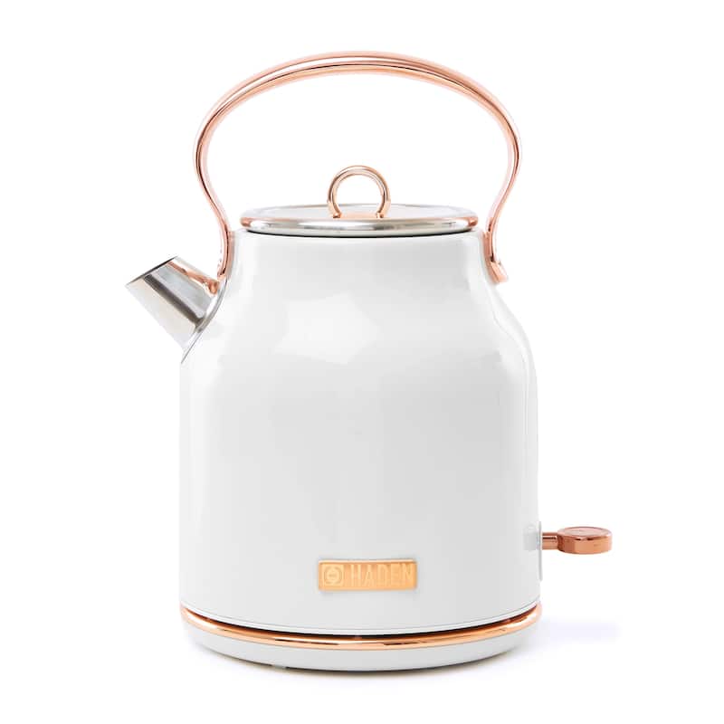 Haden Heritage 1.7 Liter Stainless Steel Electric Tea Kettle - Ivory / Copper