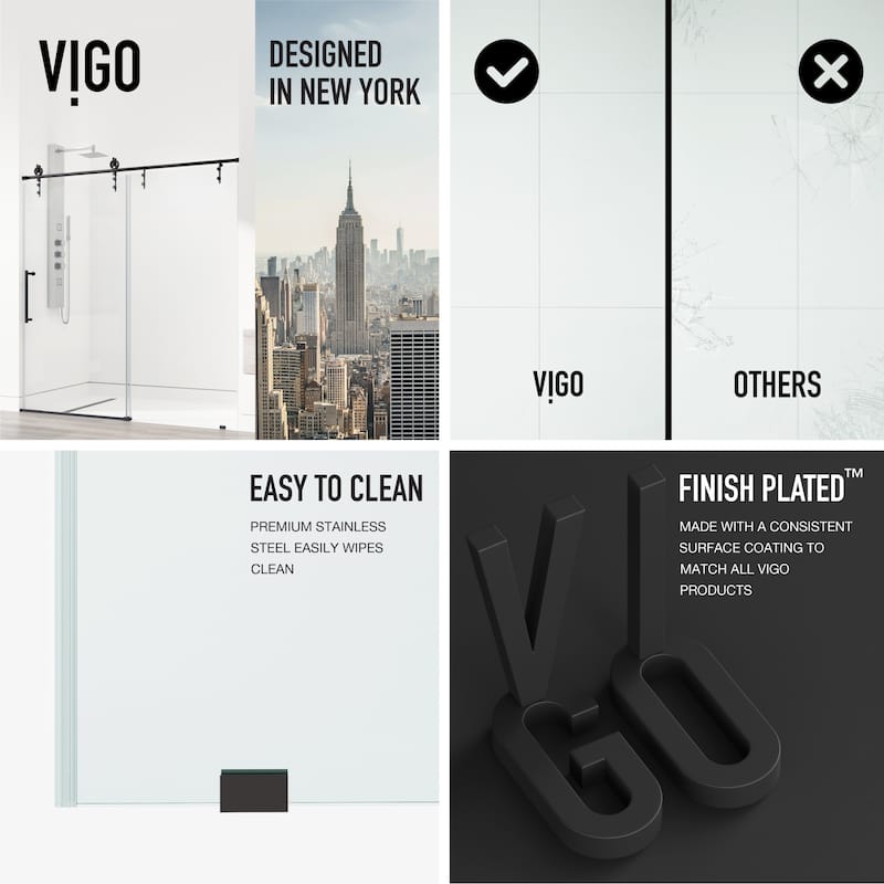 VIGO Hamilton 56" to 60" W x 78" H Frameless Sliding Shower Door