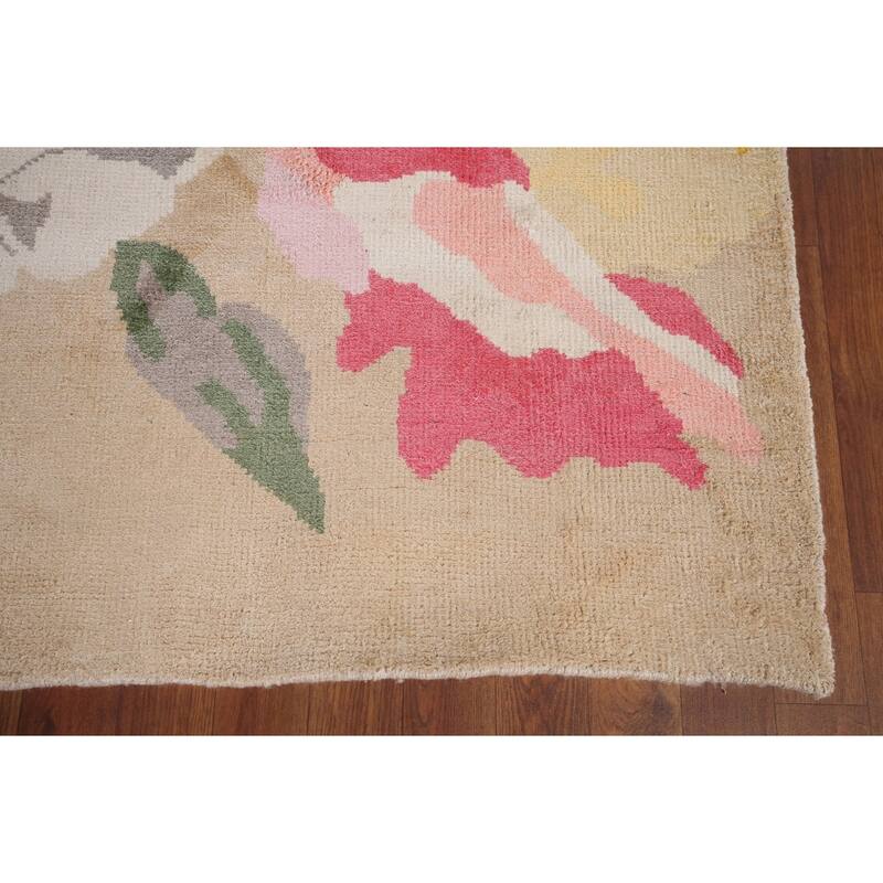 Floral Abstract Indian Area Rug Handmade Wool & Silk Carpet - 6'7"x 9'10"