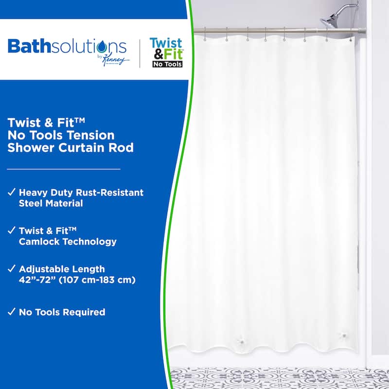 Kenney Twist & Fit No Tools Camlock Tension Shower Curtain Rod, 42-72"
