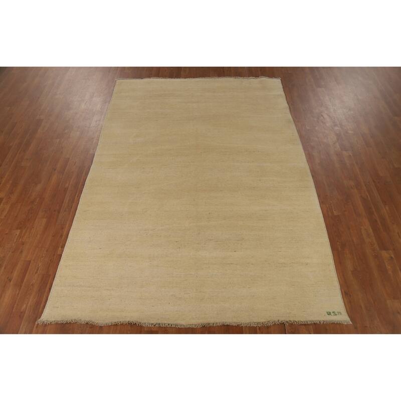 Modern Gabbeh Oriental Area Rug Hand-Knotted Solid Wool Carpet - 6'2"x 8'9"