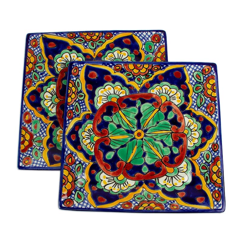 Novica Handmade Hidalgo Square Ceramic Dinner Plates (Pair)