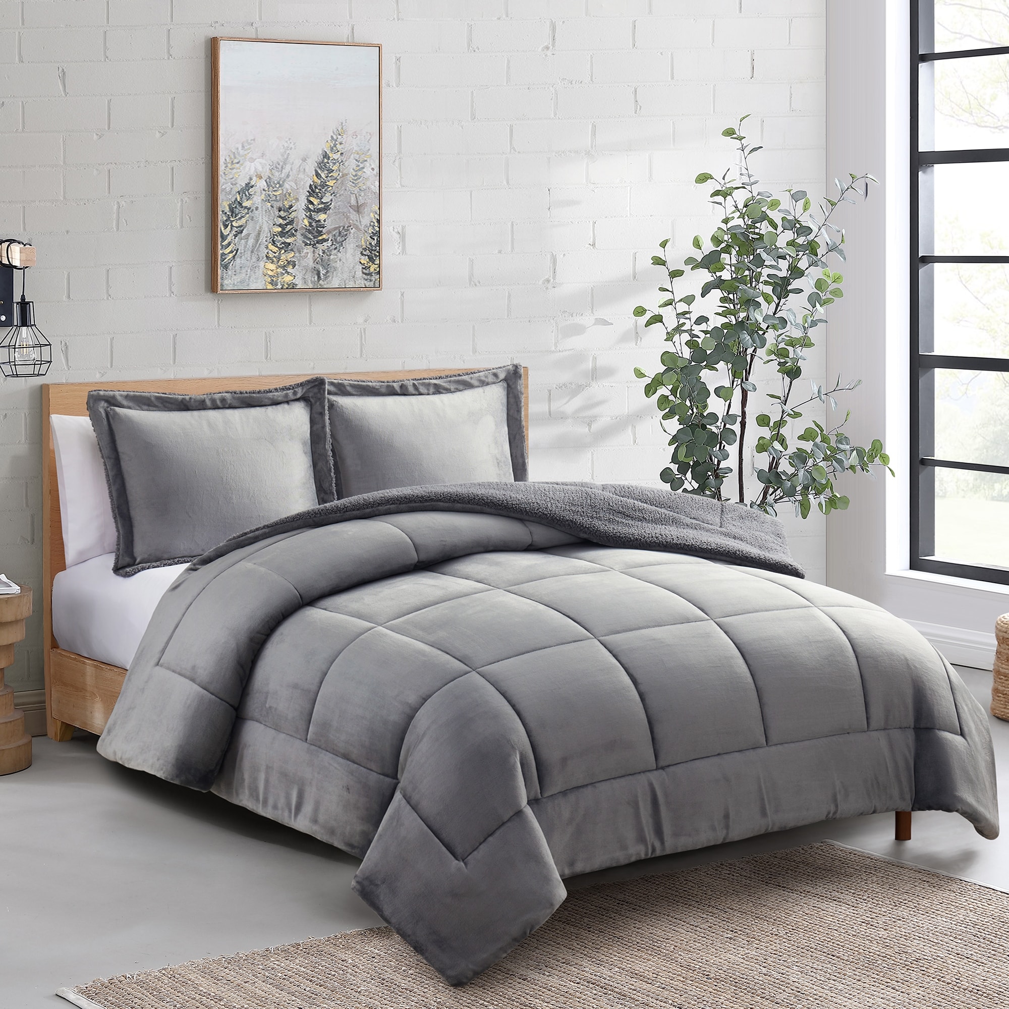 Sweet Home Collection 3 Piece Dante Fleece Sherpa Comforter Set Burgundy Queen