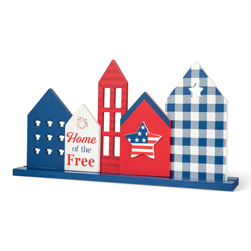 Glitzhome Wooden Patriotic/Americana Houses Stars Table Decor