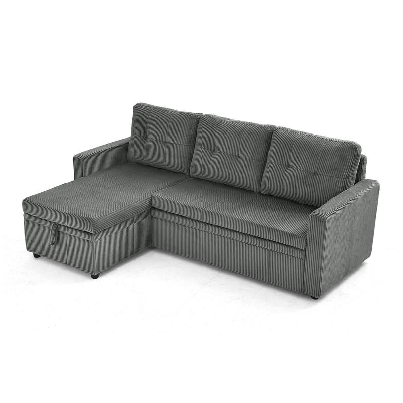 Tufted Convertible Corduroy/ Linen Modular Sectional Sofa with Storage Chaise