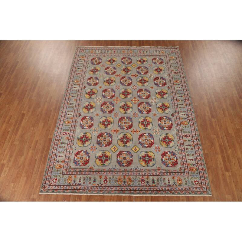 All-Over Gray Kazak Oriental Area Rug Wool Carpet - 8'4" x 11'4"