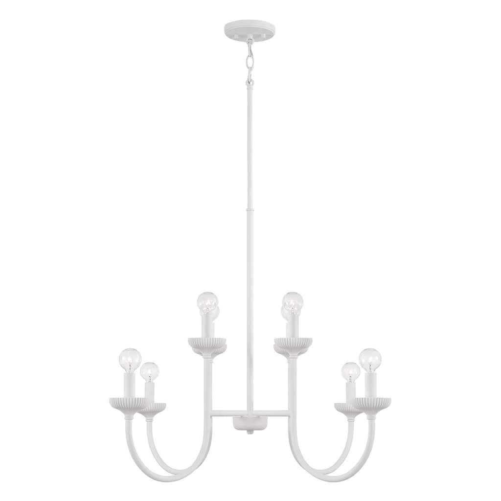 32.5" W x 26" H 8-Light Chandelier in Matte White with Handcrafted Fluted Ceramic Accents - 32.5"W x 26"H