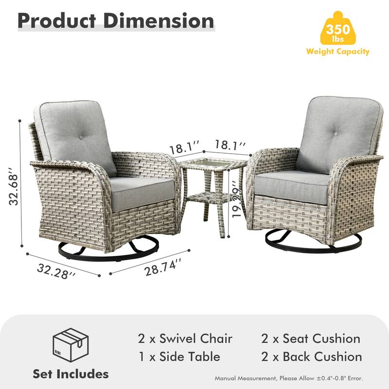 XIZZI 3-piece Outdoor Patio Wicker Swivel Chair Bistro Set