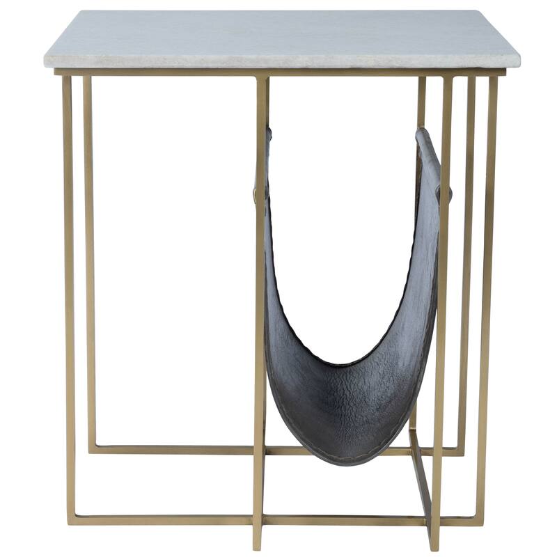 Stephanik 20.25 in. W Rectangular Marble & Leather Magazine Side Table