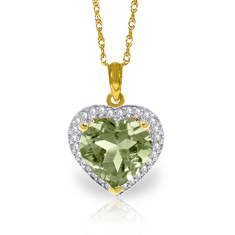 3.39 Carat 14K Solid Gold Elizabeth Green Amethyst Diamond Necklace - 18 Inch - Yellow