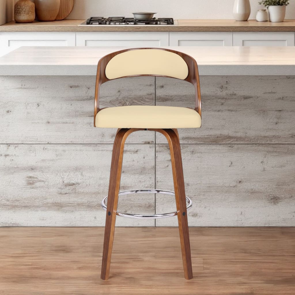 HomeRoots 30" Cream and Brown Fabric and Iron Low Back Bar Height Swivel Bar Chair