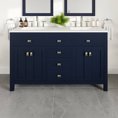 Totti Artemis 60" Blue DS Bath Vanity with WH Engineered Top