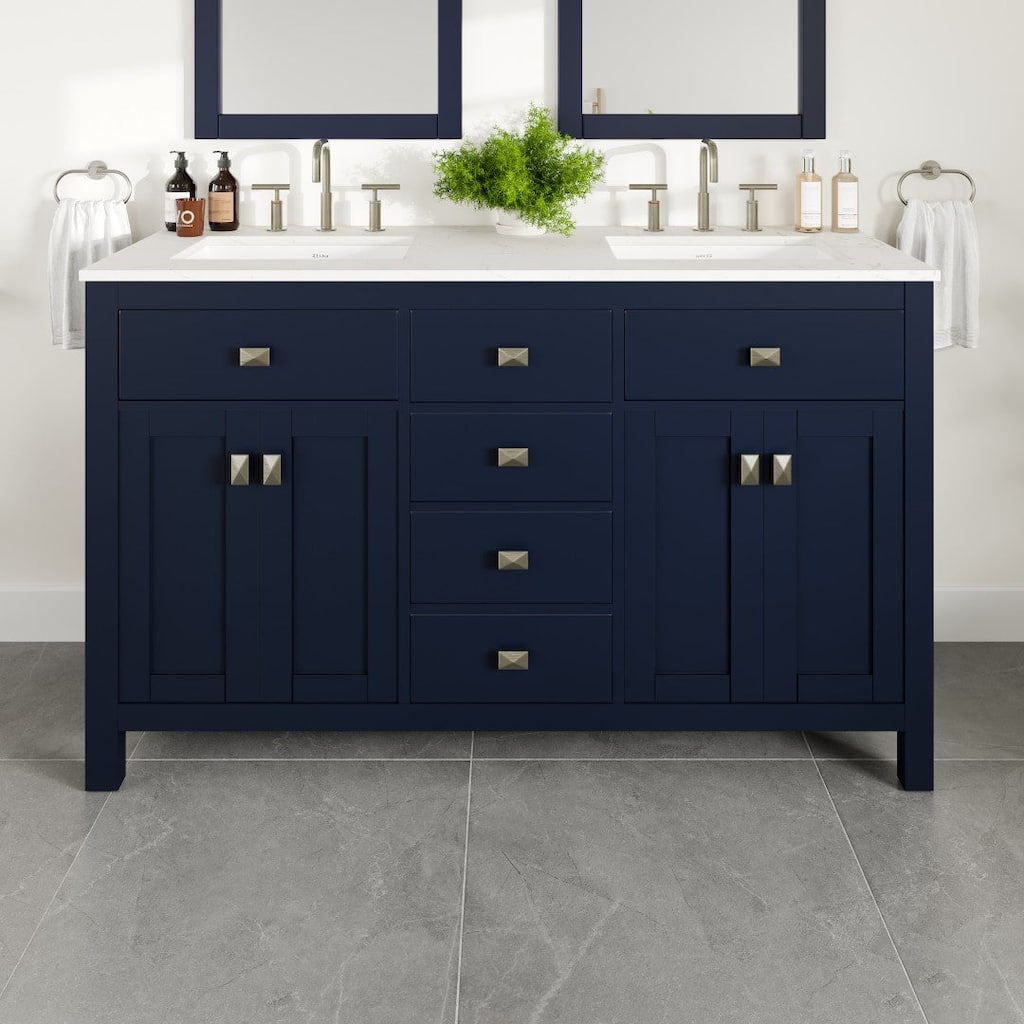 Totti Artemis 60" Blue DS Bath Vanity with WH Engineered Top