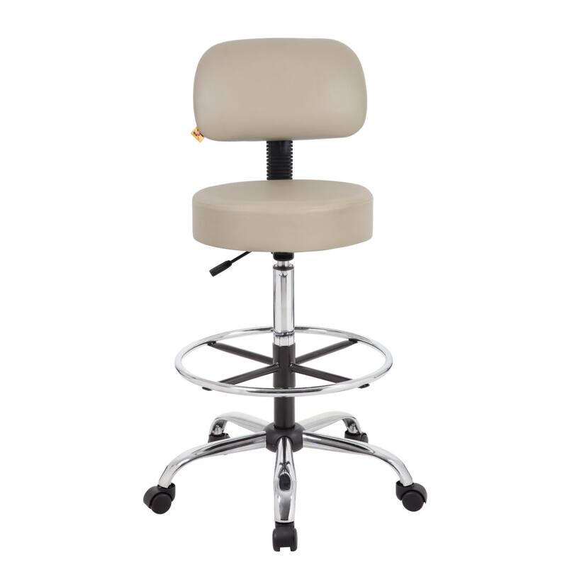 Fea Medical Drafting Stool, Beige Vinyl, Low Back and Padded Seat, Chrome